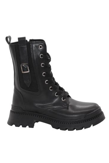 Hkursat 3084 Siyah Fermuarlı Bağcıklı Kadın Bot Ayakkabı