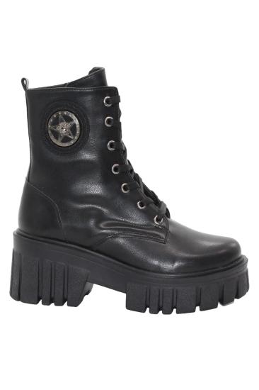 Hkursat 3086 Siyah Fermuarlı Bağcıklı Kadın Bot Ayakkabı