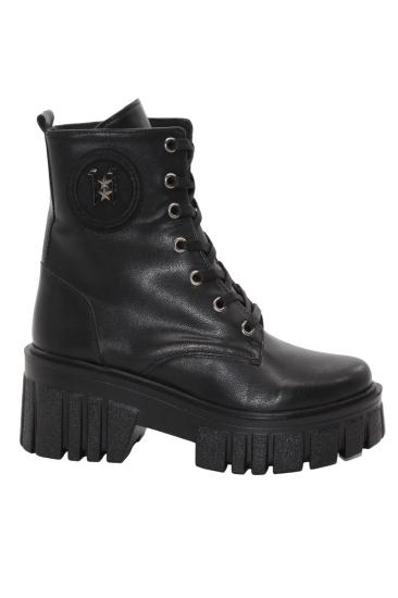 Hkursat 3089 Siyah Fermuarlı Bağcıklı Kadın Bot Ayakkabı