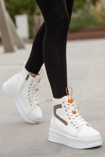 Hkursat BF950 Beyaz Kalın Taban Kadın Spor Bot Ayakkabı 5 Cm