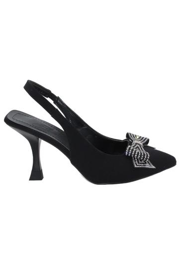 Hkursat K041 Siyah Fiyonklu 7 Cm Klasik Topuk Kadın Ayakkabı