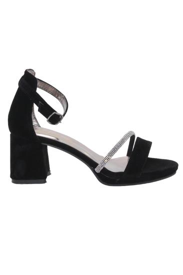Hkursat D07 Siyah Taşlı Çift Bant 6 Cm KadınTopuklu Ayakkabı