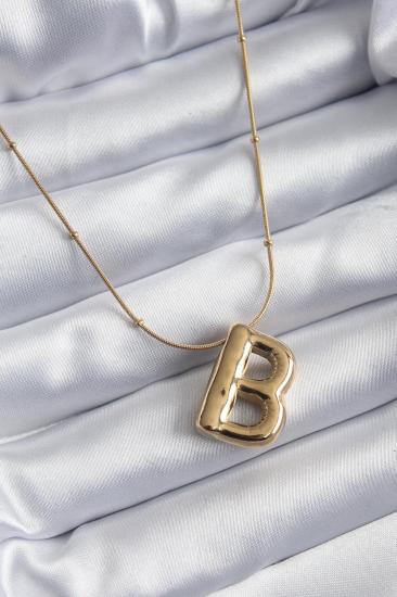 Hkursat Çelik Gold Renk Bubble ’’B’’ Harf Model Kadın Kolye