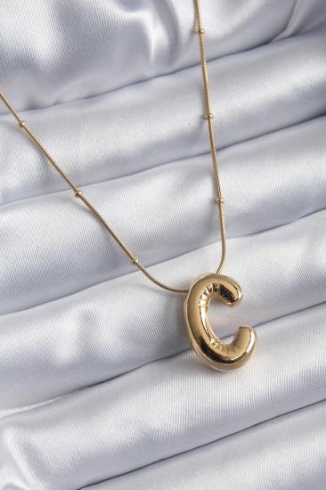 Hkursat Çelik Gold Renk Bubble ’’C’’ Harf Model Kadın Kolye