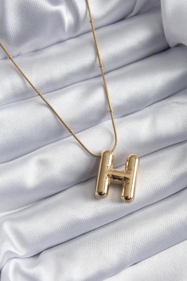 Hkursat Çelik Gold Renk Bubble ’’H’’ Harf Model Kadın Kolye